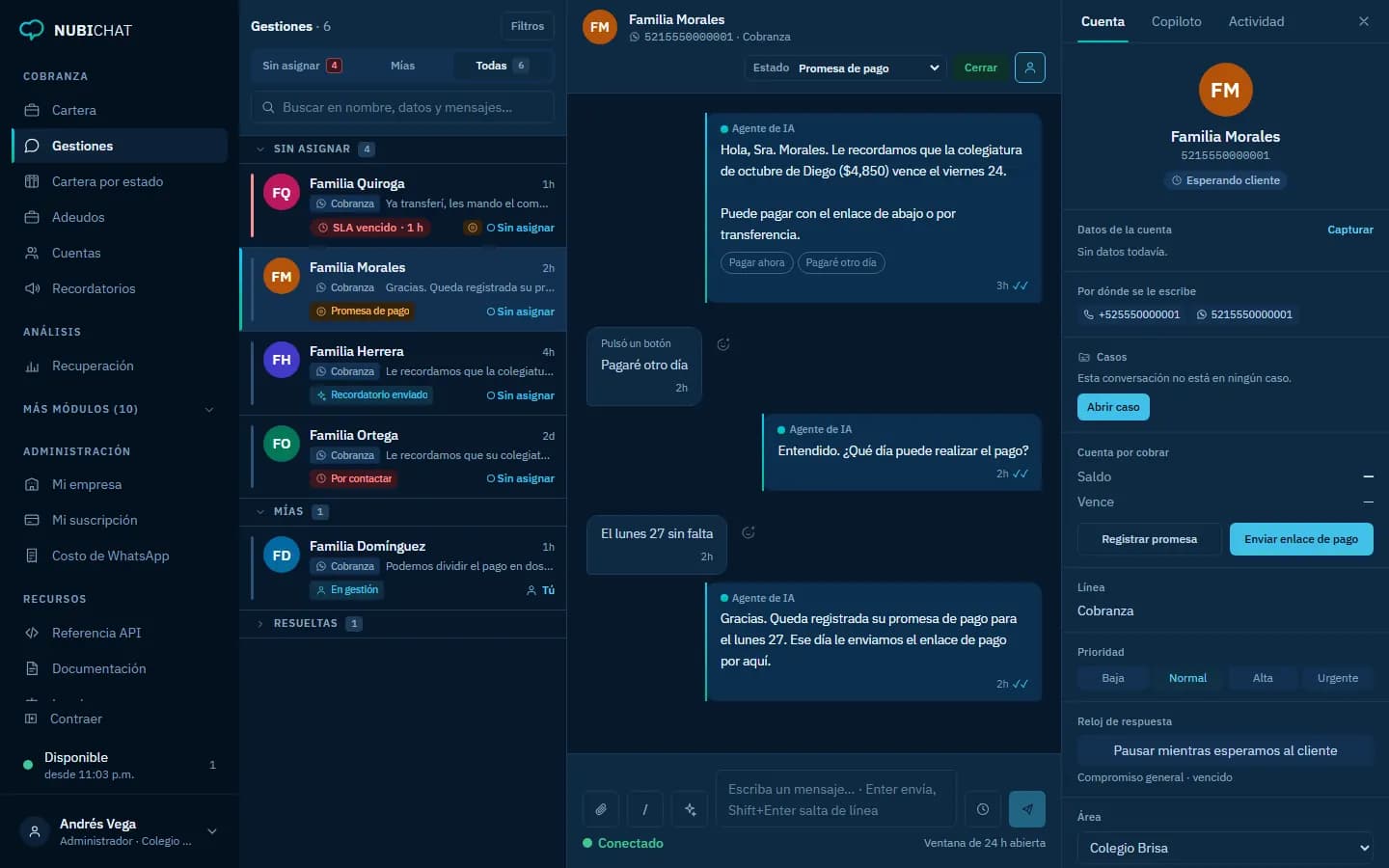 La cartera de un gestor de cobranza con las cuentas por contactar